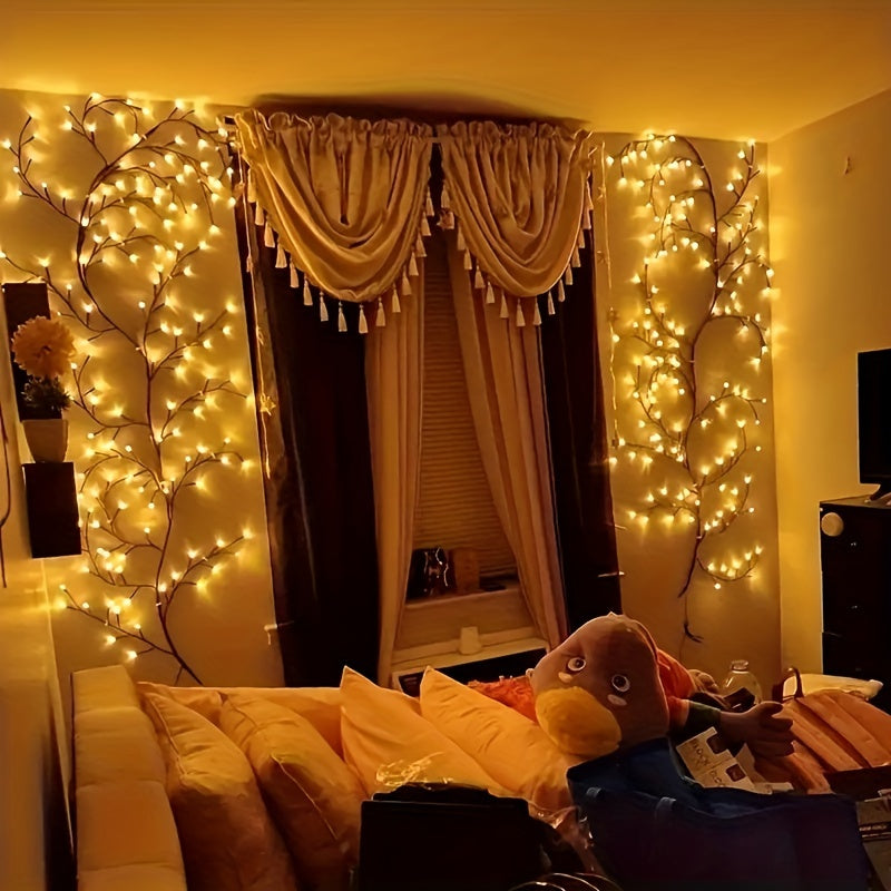 Éclairage mural en branches de saule avec 96 points lumineux LED, blanc chaud, USB, applique murale décorative, éclairage d’ambiance intérieur | Sansoti