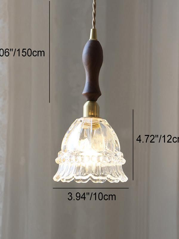 Franse Landelijke Hanglamp Glazen Kap Kwallen Design Transparant of Amber met Walnoot Greep Sfeerverlichting Eetkamer Elegante Plafondlamp | Sansoti