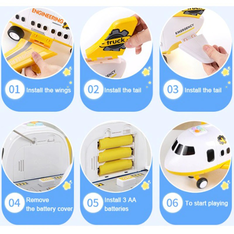 Großes Flugzeug-Spielset mit Licht, Geräuschen, Fahrzeugen und Zubehör, Lernspielzeug für Kinder von 3–12 Jahren | Sansoti