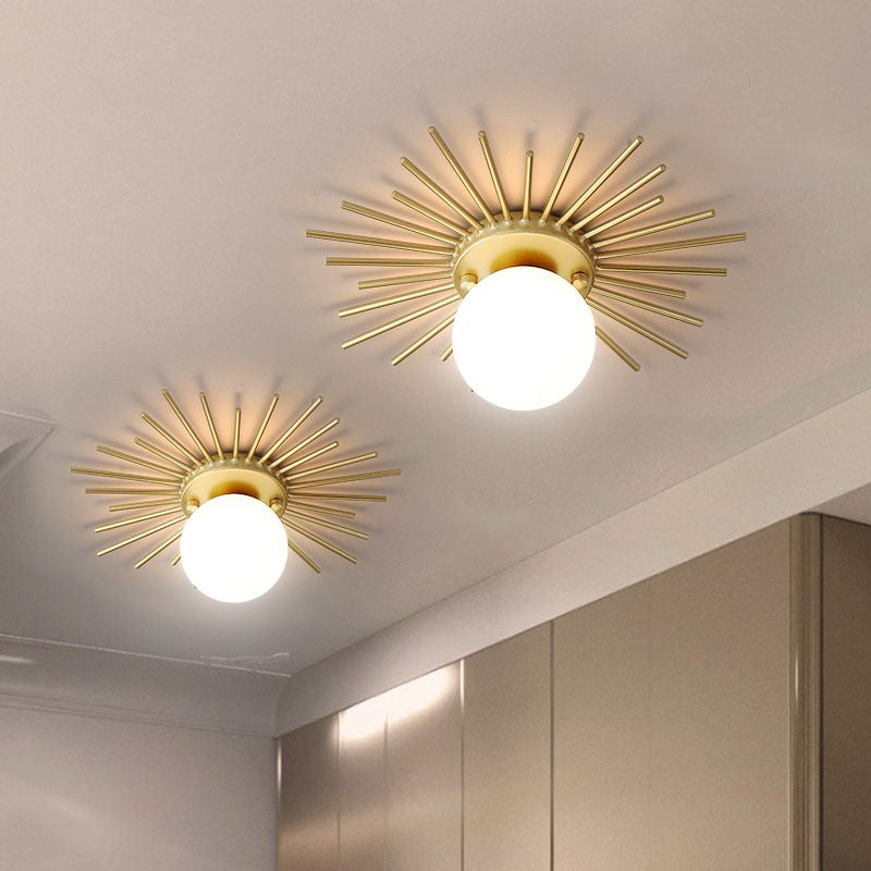 Glazen Plafondlamp Bol Matglas Minimalistisch Goud 25 cm 1 Lichtpunt Scandinavisch Design | Sansoti