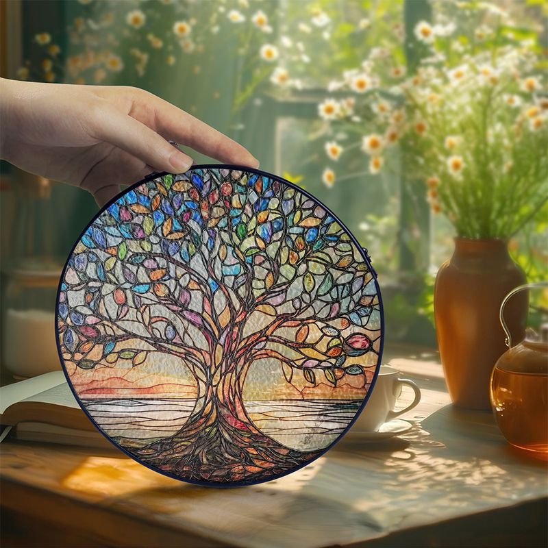 Handgemaakte Glas-in-Lood Levensboom Zonnevanger 15cm – Decoratieve Raamhanger met Symboliek | Sansoti