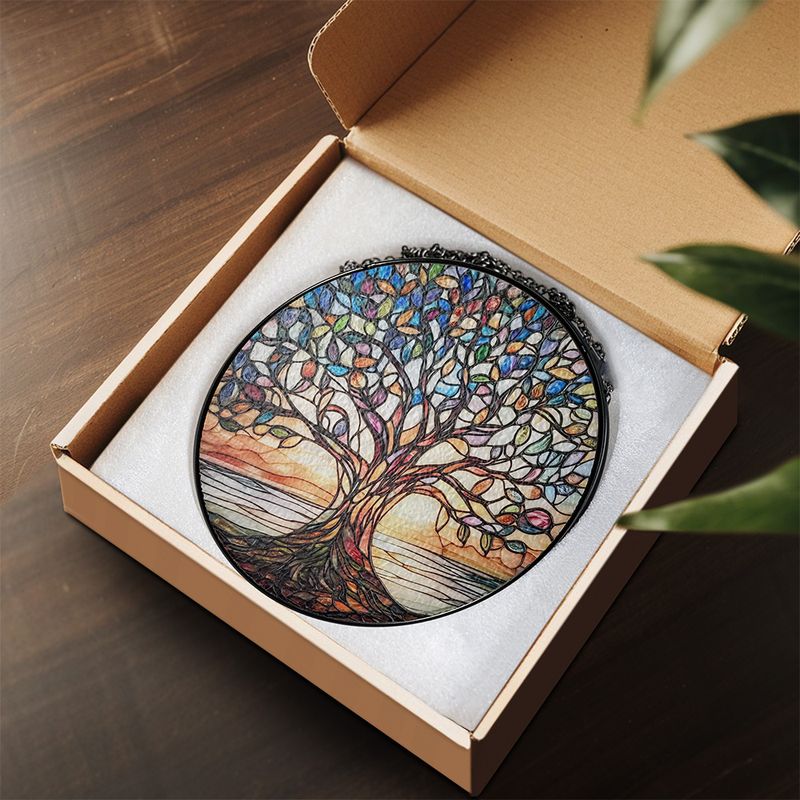 Handgemaakte Glas-in-Lood Levensboom Zonnevanger 15cm – Decoratieve Raamhanger met Symboliek | Sansoti