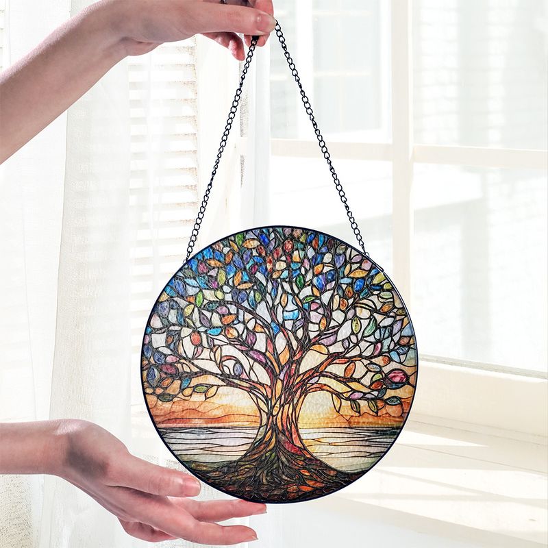 Handgemaakte Glas-in-Lood Levensboom Zonnevanger 15cm – Decoratieve Raamhanger met Symboliek | Sansoti