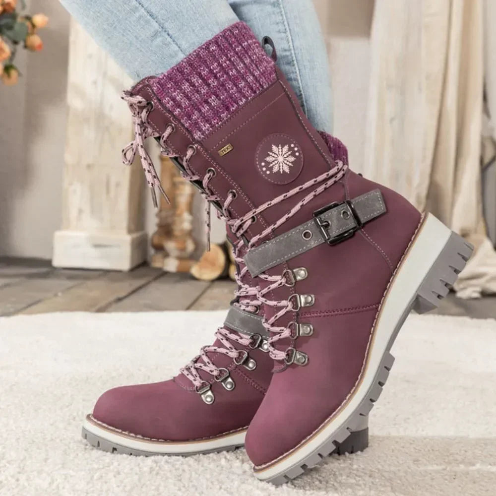 Waterproof Ankle Boots for Women Winter Boots Non-Slip Warm Lining Lace-Up Comfortable Winter Shoes | Sansoti