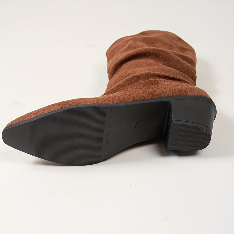 Western Laarzen Dames Fluweel Hakhoogte Feestschoenen Herfst Cowboystijl Elegante Dameslaarzen Comfortabel | Sansoti