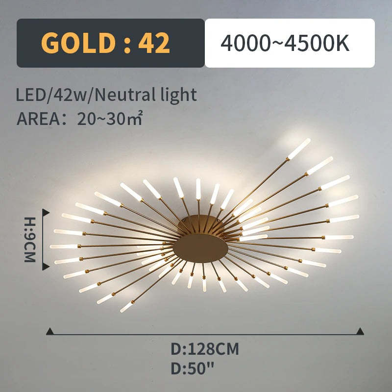 LED Flush-Mount Ceiling Light Firework Starburst Design Metal Acrylic Living Room Bedroom Black Gold Modern | Sansoti