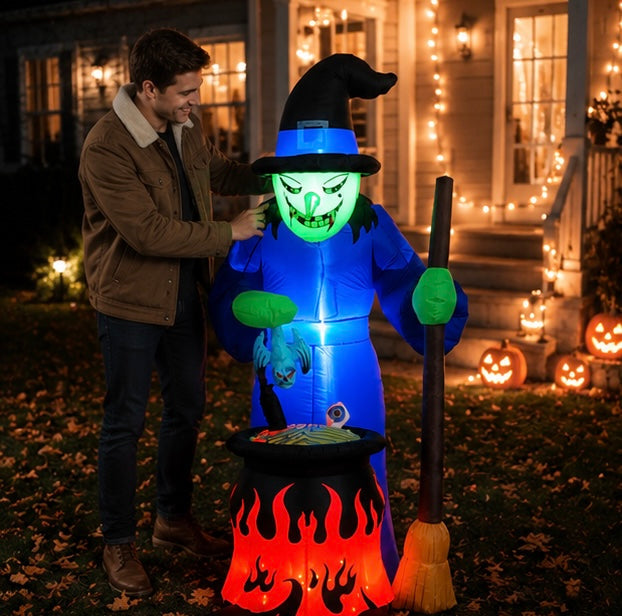 Inflatable Witch with LED Lighting 360cm Halloween Garden Decoration Festive Mood Lighting Outdoor Decoration | Sansoti