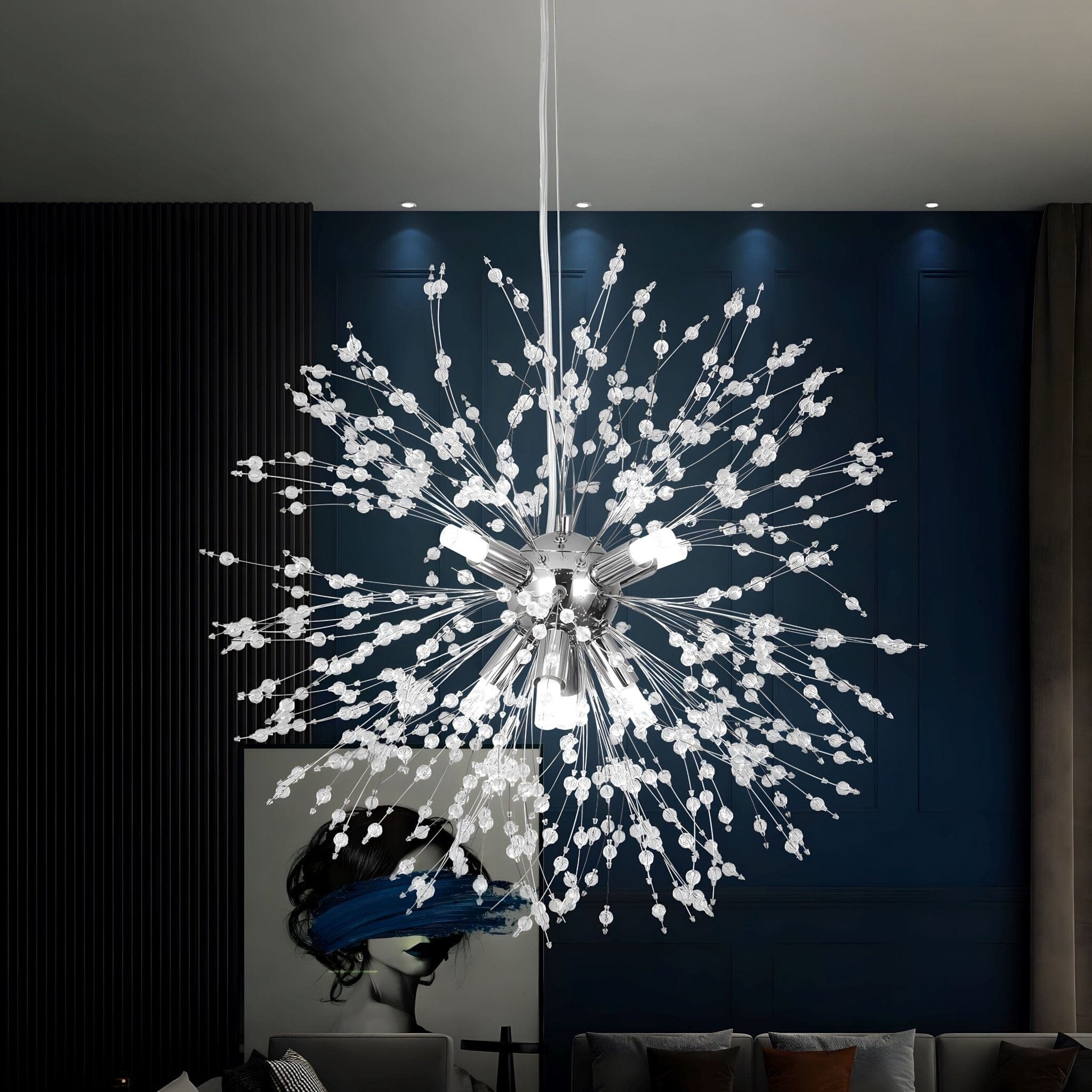 Lustre moderne en cristal pissenlit avec LED G9 et finition métal de luxe | Restfield