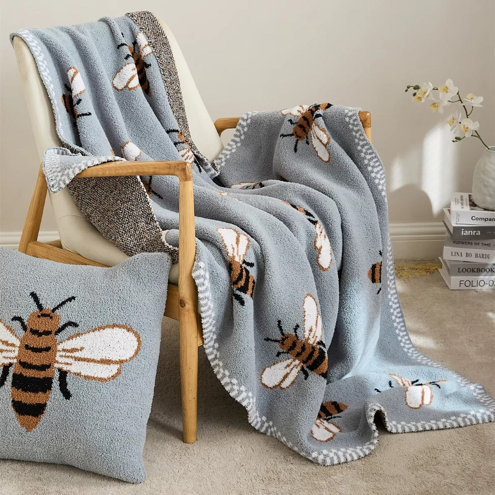 Throw with Bee Pattern 130x160cm Microfiber Blanket Soft Warm Decorative Living Room Bedroom Bed Sofa | Sansoti