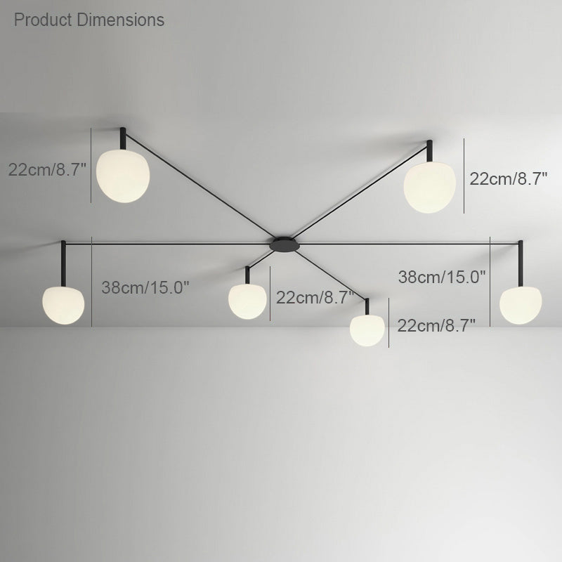 Plafondlamp Glazen Bollen Verstelbaar Metaal Wit Woonkamer Slaapkamer Modern | Sansoti