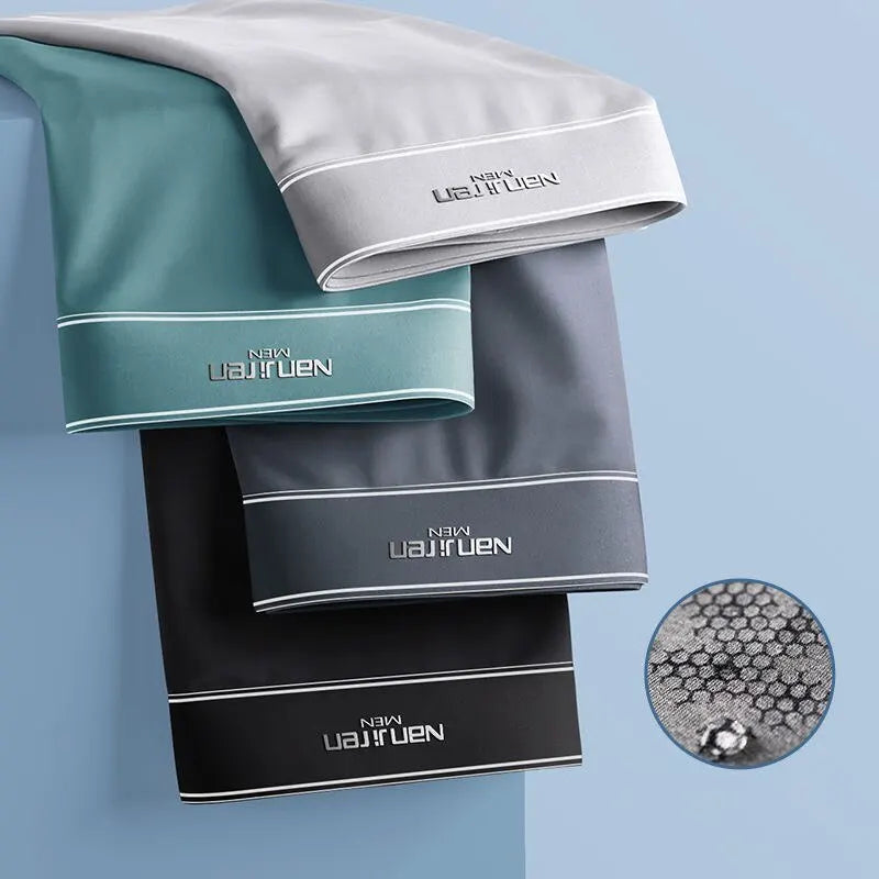 Herren-Boxershorts 4er-Pack aus Ice Silk, atmungsaktive Graphen-Unterwäsche mit elastischem Bund, komfortabel für jeden Tag | Sansoti