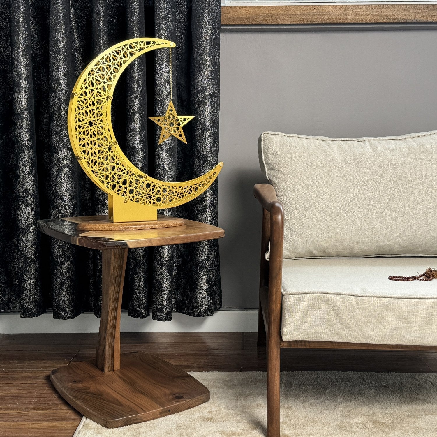 Islamitische Maan & Ster Wanddecoratie — Metalen Ramadan Ornament in Goud of Zwart | Sansoti