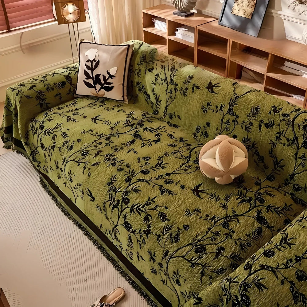 Premium Chenille Bankdeken met Bloemdessin en Kwastjes – Comfortabele Sofahoes voor Woonkamer en Lounge | Sansoti