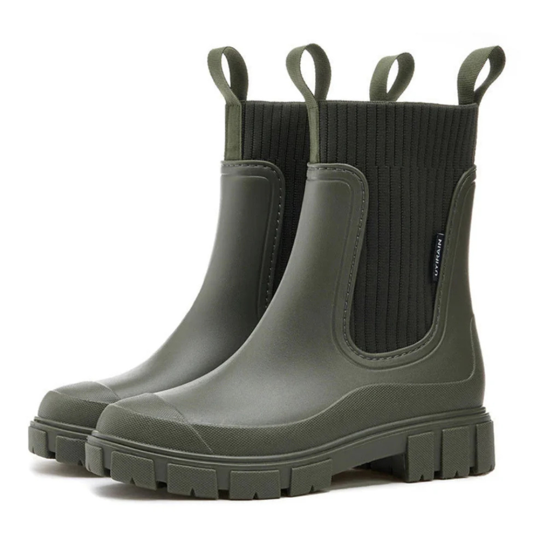 Waterdichte Chelsea Regenlaarzen Dames Antislip Zool Flexibel PVC Slip-On Enkelhoog Comfortabel Herfst Winter | Sansoti