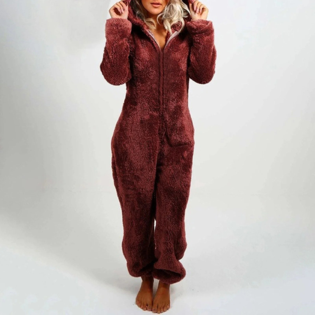 Fleece-Overall für Damen mit Reißverschluss Einteiliger Hausanzug Warme Nachtwäsche Loungewear für kalte Abende zum Entspannen zu Hause | Sansoti