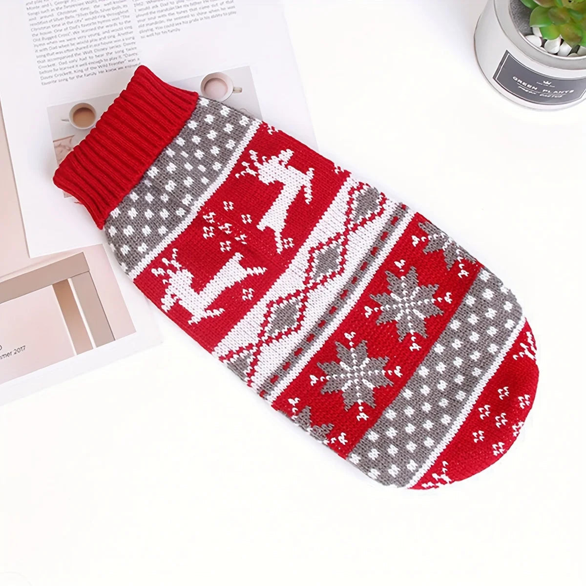 Knitted Pet Sweater with Festive Winter Pattern for Dogs and Cats Sizes S-XL Red Acrylic Warm Christmas Sweater | Sansoti
