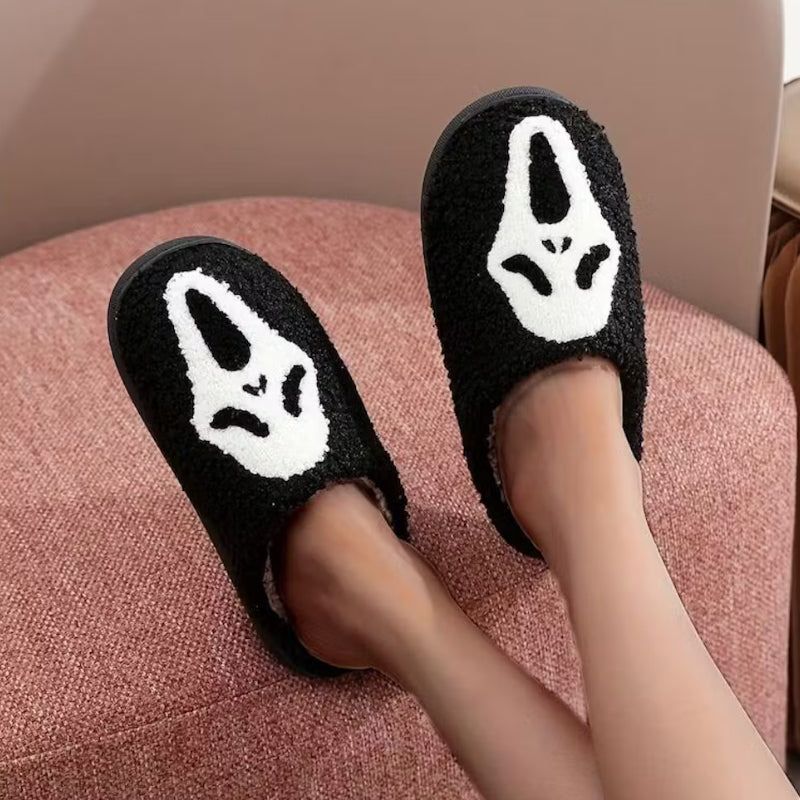 Halloween-Hausschuhe mit Kürbis- oder Geistermotiv, rutschfester Sohle, warmem Plüsch, bequem, unisex, Größe 37-44 | Sansoti