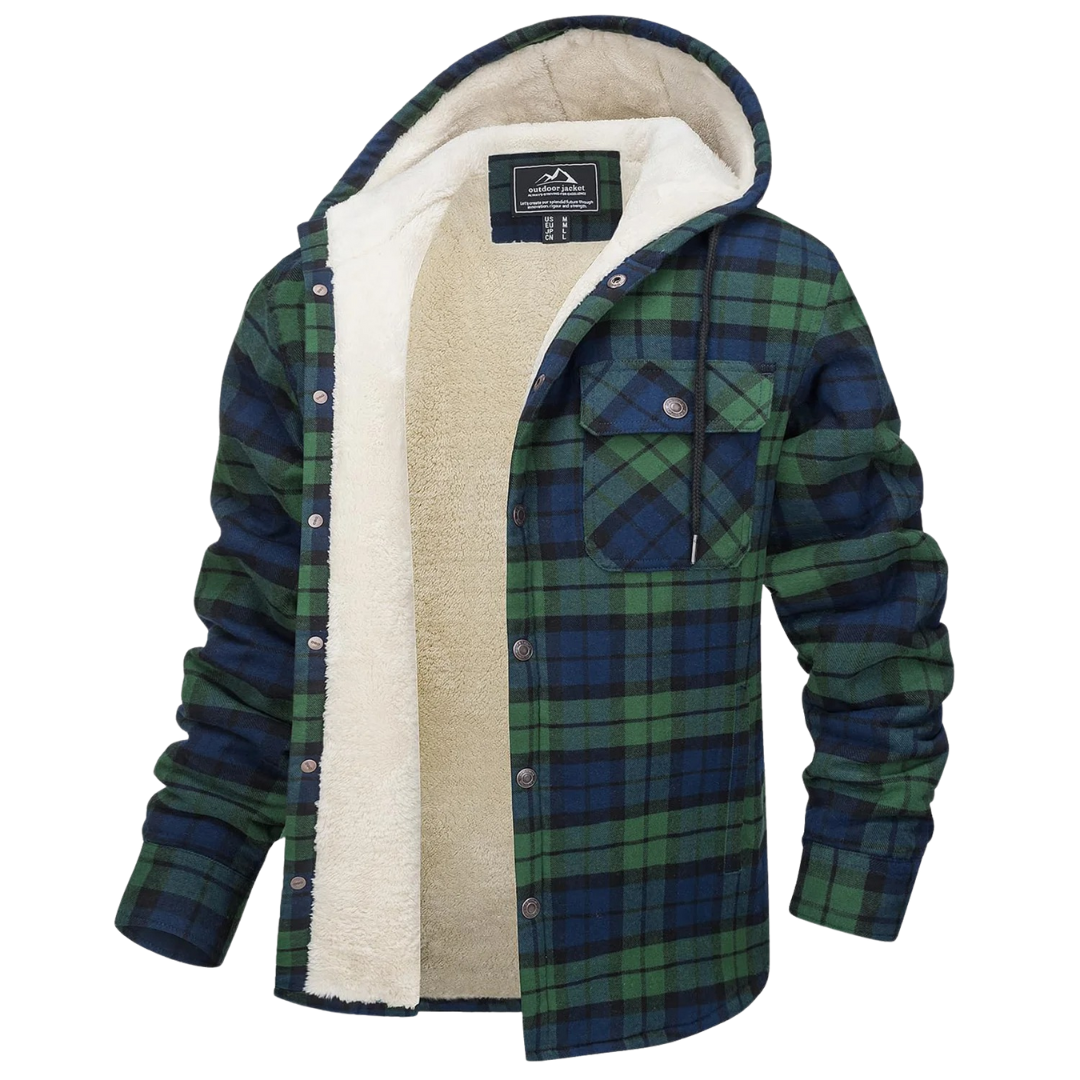 Gefüttertes Flanell-Overshirt für Herren, kariertes Hemdjacke mit Kapuze, warme Winterjacke, Herbst-Outdoor-Arbeitskleidung | Sansoti