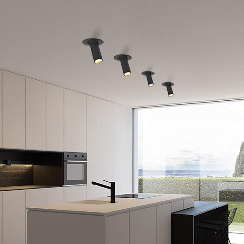 Moderne LED Plafondspot Cilindrisch Design – 7W Inbouwspot Aluminium Zwart Wit Nikkel 12-32cm – Verstelbare Richtspot Warm/Koud Licht – Designverlichting Woonkamer Hal Gang Kantoor | Sansoti