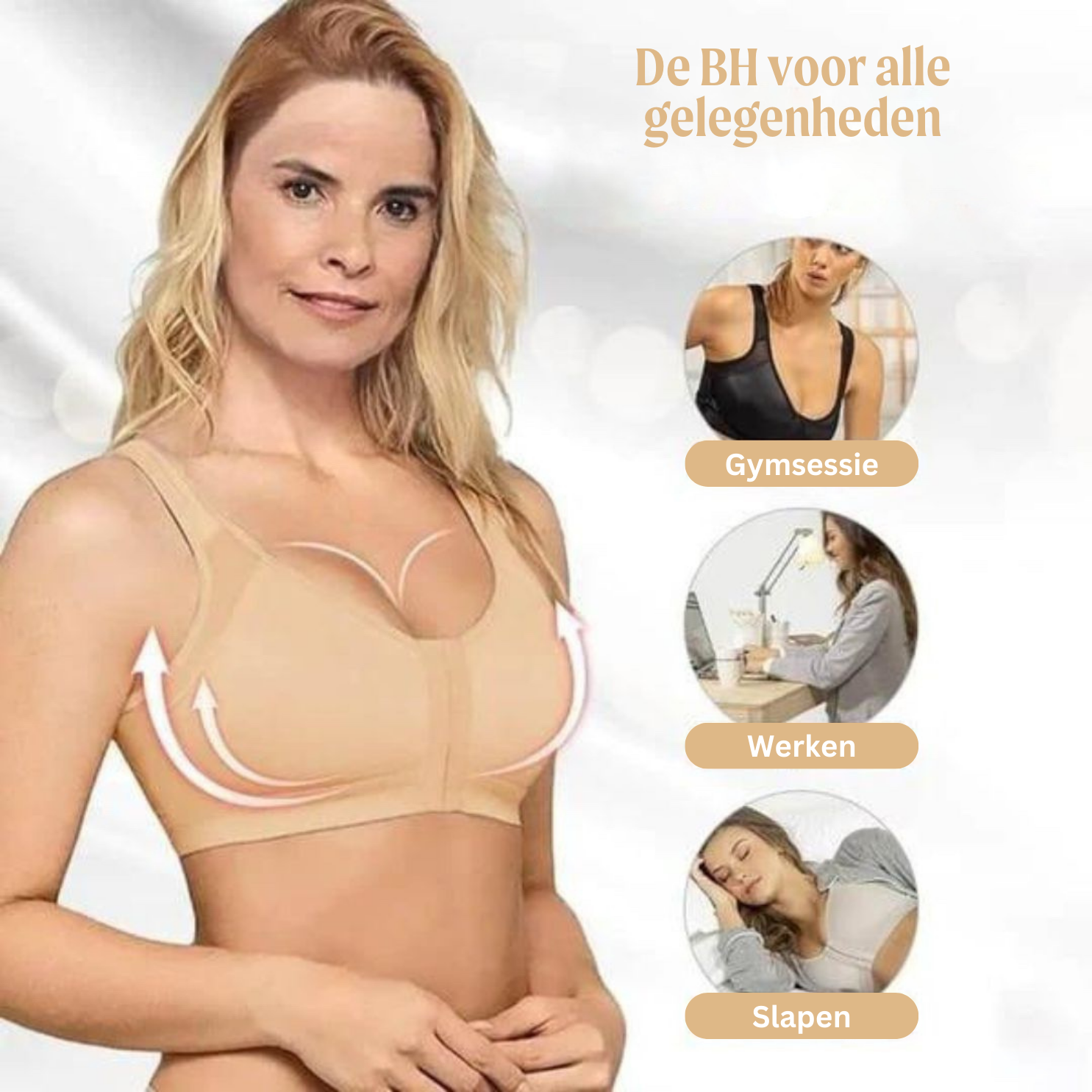 Houdingscorrigerende Comfortbeha met Voorsluit Zwart Beige Wit | Sansoti