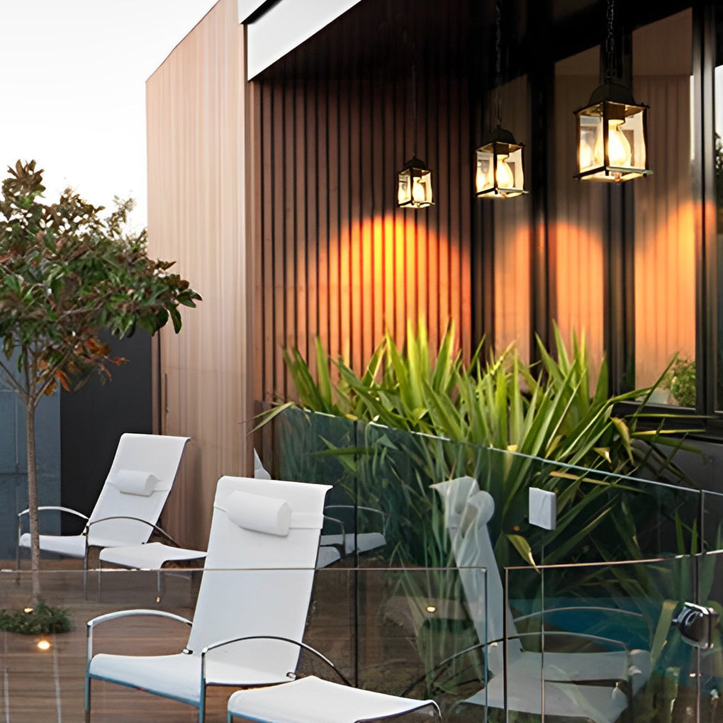 Vierkante Buitenlamp Glas Zwart Aluminium Hangverlichting Tuin Balkon Terras Waterdicht Decoratief Veranda | Sansoti