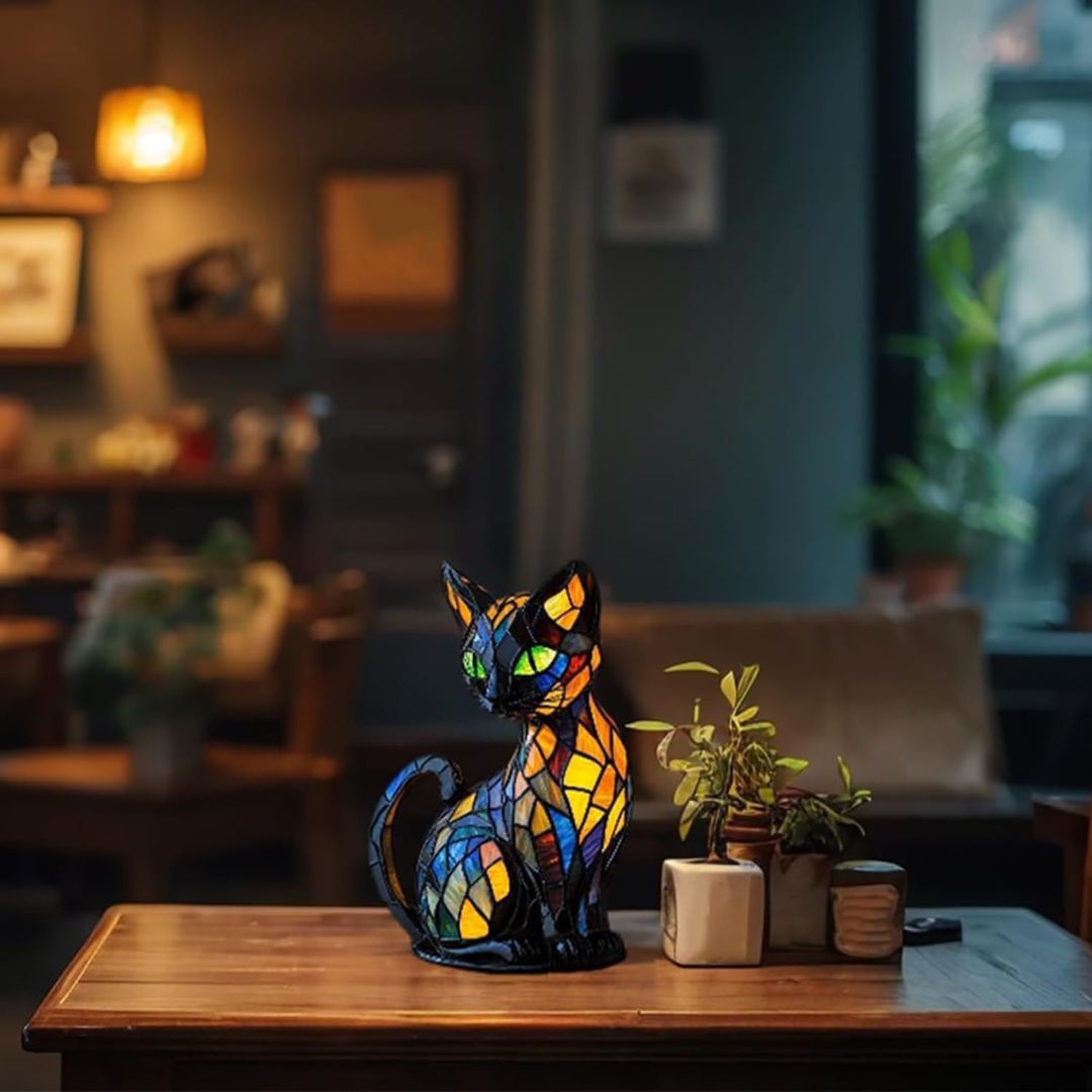Handgemaakte Katten Tafellamp met Warm Licht — Decoratieve Kattenlamp voor Woonkamer Slaapkamer Nachtkastje — Scandinavisch Geïnspireerd Design | Sansoti