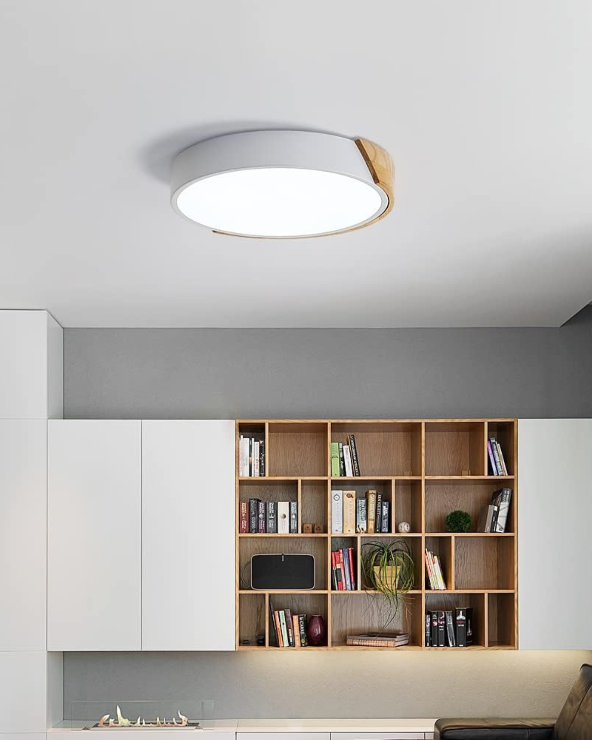 Moderne runde Deckenleuchte mit Holz-Akzent und LED-Beleuchtung – minimalistische Designlampe in 23 30 40 50 und 60 cm | Restfield