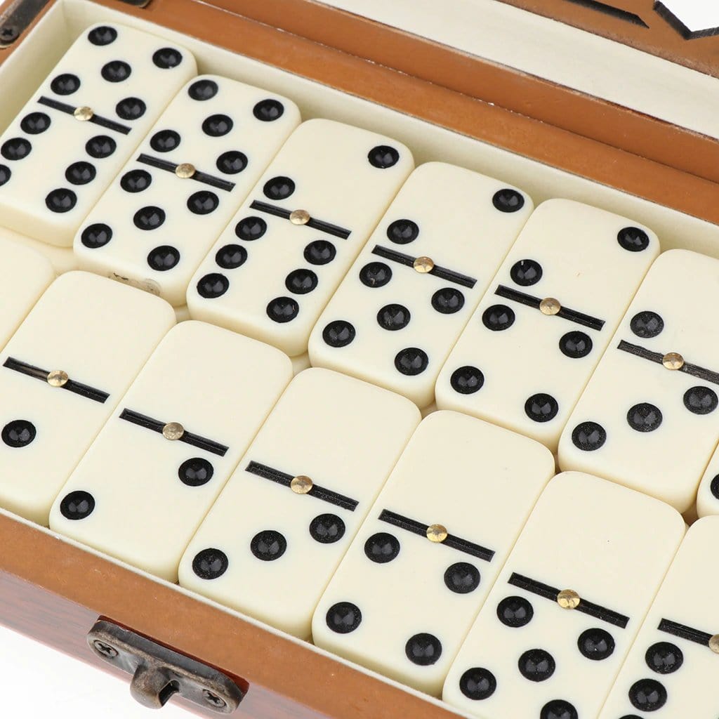 Hölzernes Domino-Spiel Doppel-Sechs-Set mit 28 Steinen, Familienspiel, Aufbewahrungsbox, Gesellschaftsspiel, klassisches Brettspiel | Sansoti