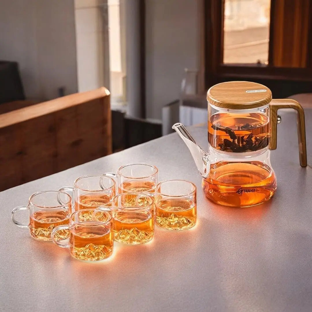 Teekanne aus Glas mit magnetischem Filter, Borosilikat, Holzgriff, 740 ml, loser Tee | Restfield