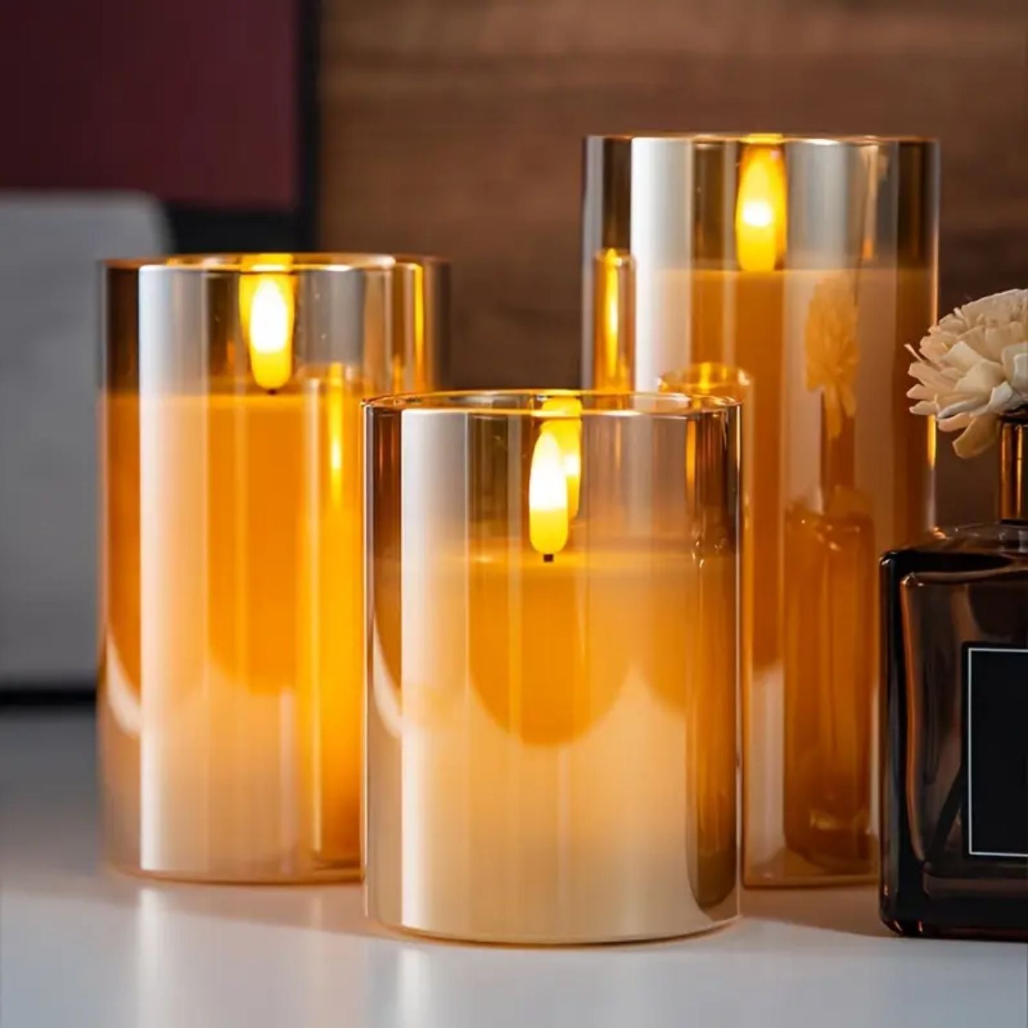 Bougies LED avec télécommande verre noir éclairage d’ambiance set minuterie intérieur moderne salon chambre décoration effet flamme réaliste | Restfield