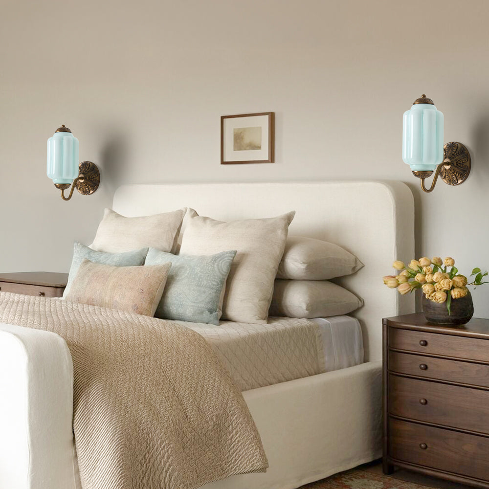 Vintage Wandlamp met Melkglas en Geolied Messing – Klassieke Retro Verlichting voor Hal, Slaapkamer, Woonkamer | Sansoti