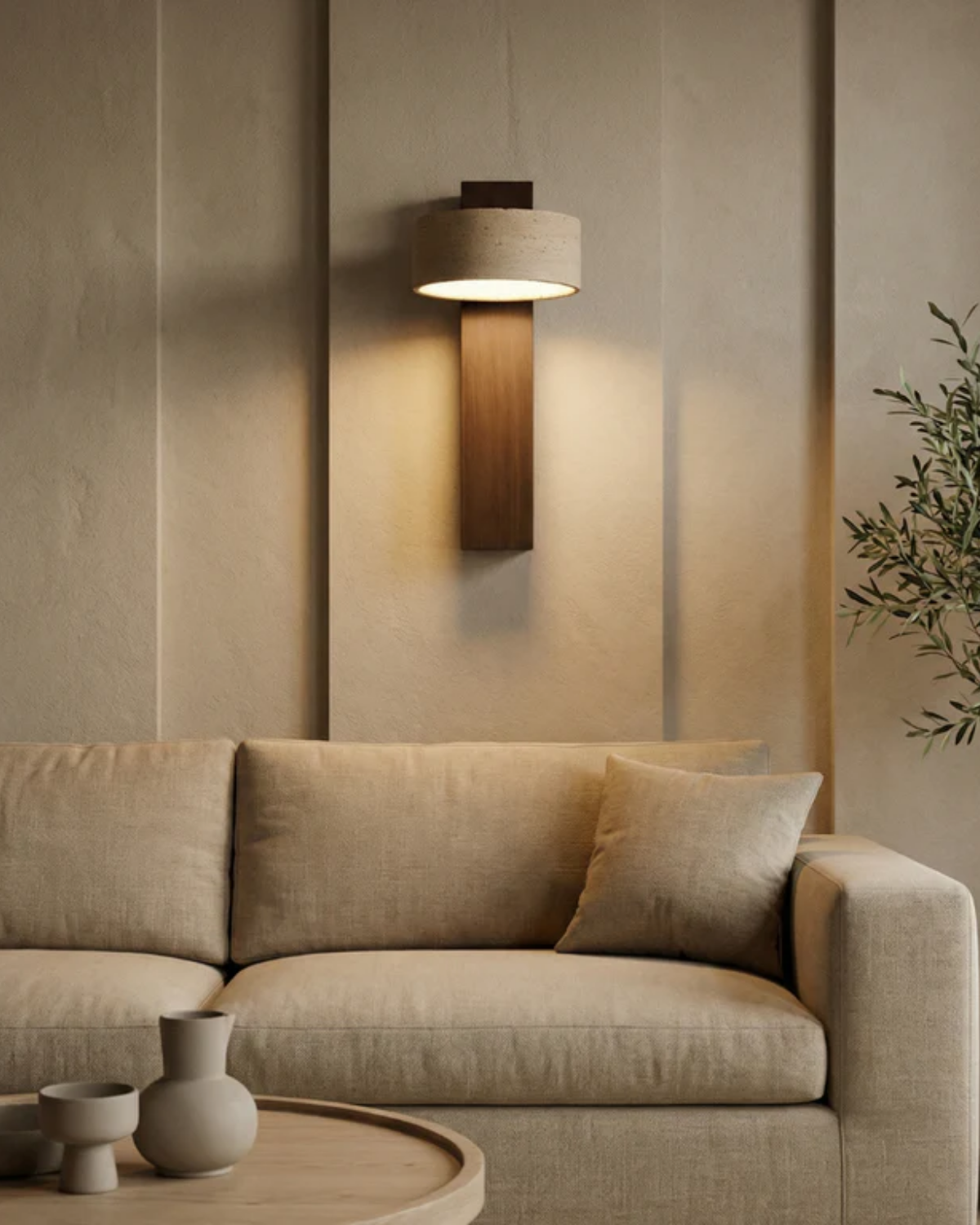 Travertijn Wandlamp Natuursteen Warm Licht voor Woonkamer Slaapkamer Gang Scandinavische Stijl Sfeerverlichting Premium Wandverlichting Tijdloos Design | Sansoti