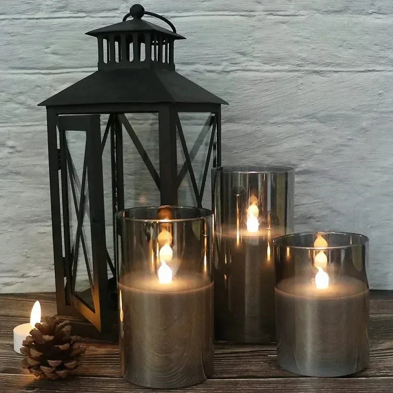 Wireless LED Candle Set of 3 Flame Effect Remote Control Timer Warm White Ambient Lighting Living Room Decoration | Sansoti