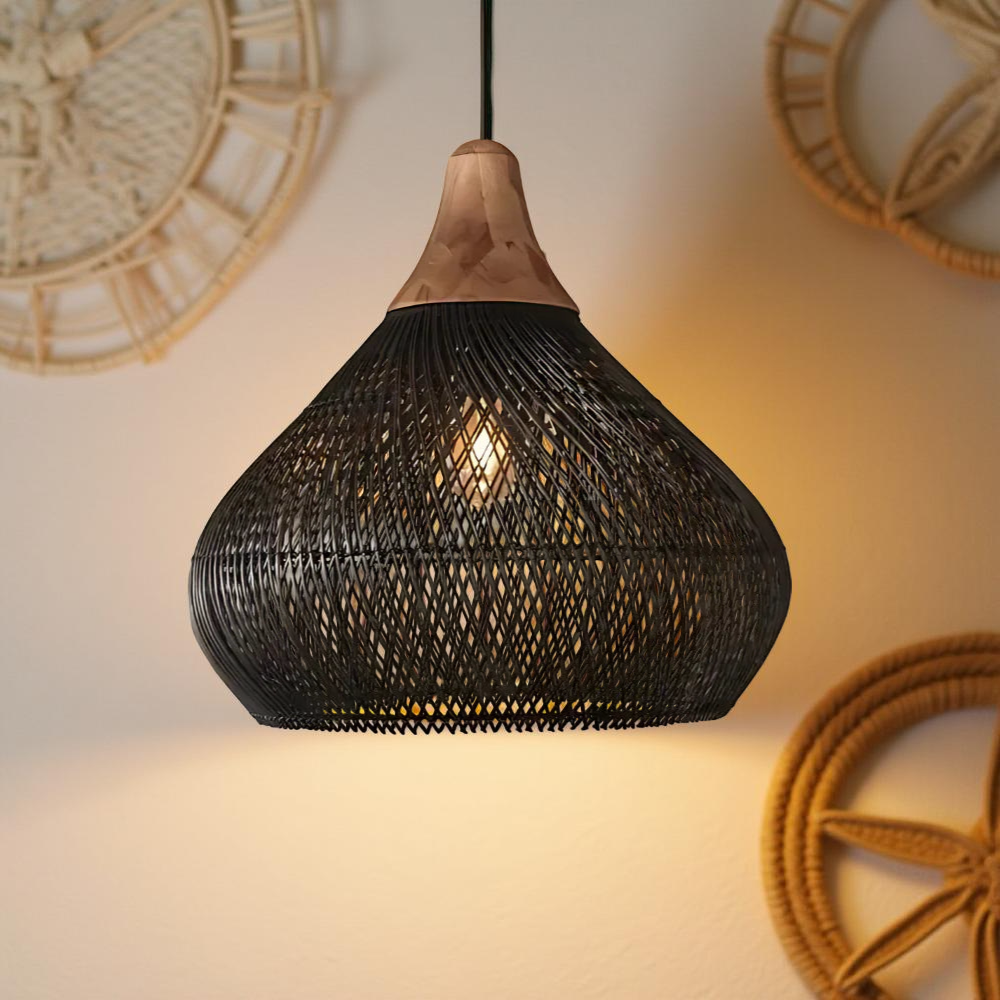 Rotan Hanglamp Boho Natuur Ø40 Ø50 Ø60 Zwart Of Naturel LED | Sansoti