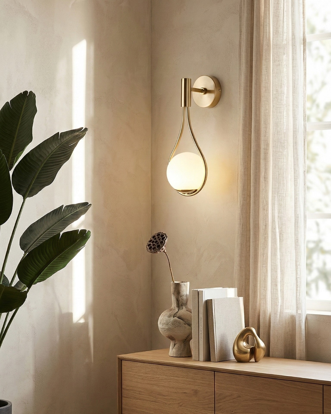 Nordische Wandlamp met Glazen Bol — Minimalistische Verlichting voor Scandinavische Interieurs | Sansoti