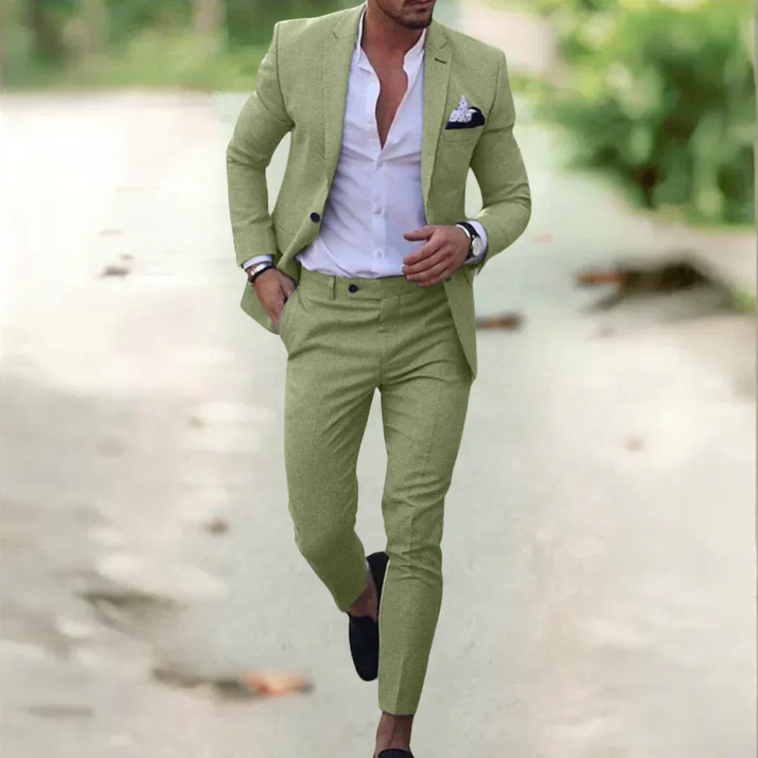 Two-Piece Linen Men's Suit Slim Fit Summer Wedding Business Comfortable Breathable 70% Linen 30% Cotton | Sansoti