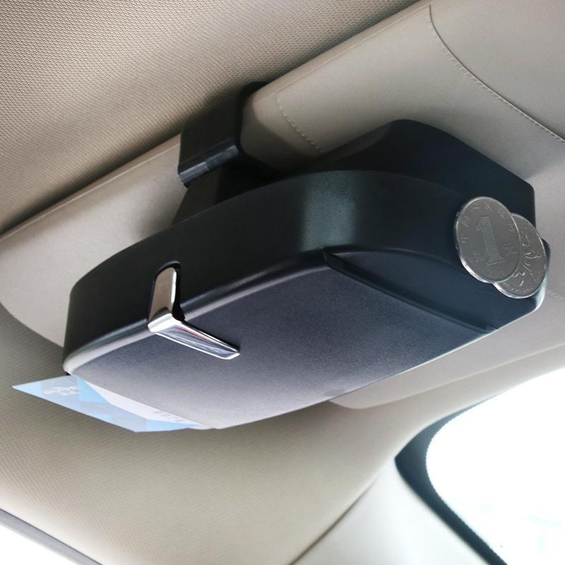 Brillenetui voor Auto Zonneklep - Fluwelen Opberghouder met Magneetslot Kaartenvakjes Penhouder Organizer | Sansoti