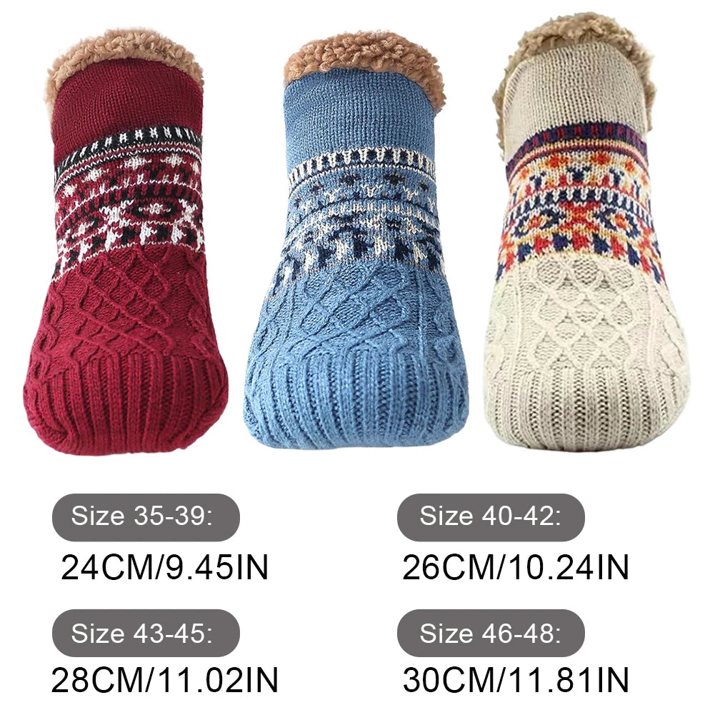 Knitted House Socks with Fleece Lining Non-Slip Sole Winter Slippers Warmth Comfort Indoor Socks | Sansoti
