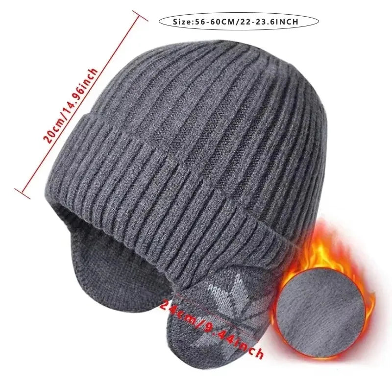 Gestrickte Wintermütze mit Ohrenklappen Unisex Warme Beanie Weiches Futter Schneeflockenmuster Wintersport | Sansoti