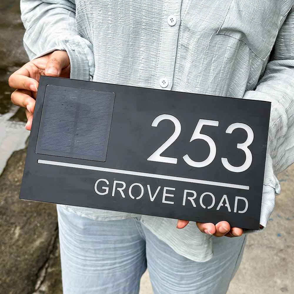 Solar LED House Number Sign 3D Acrylic Illuminated Warm White Modern for Garden & Entrance | Sansoti