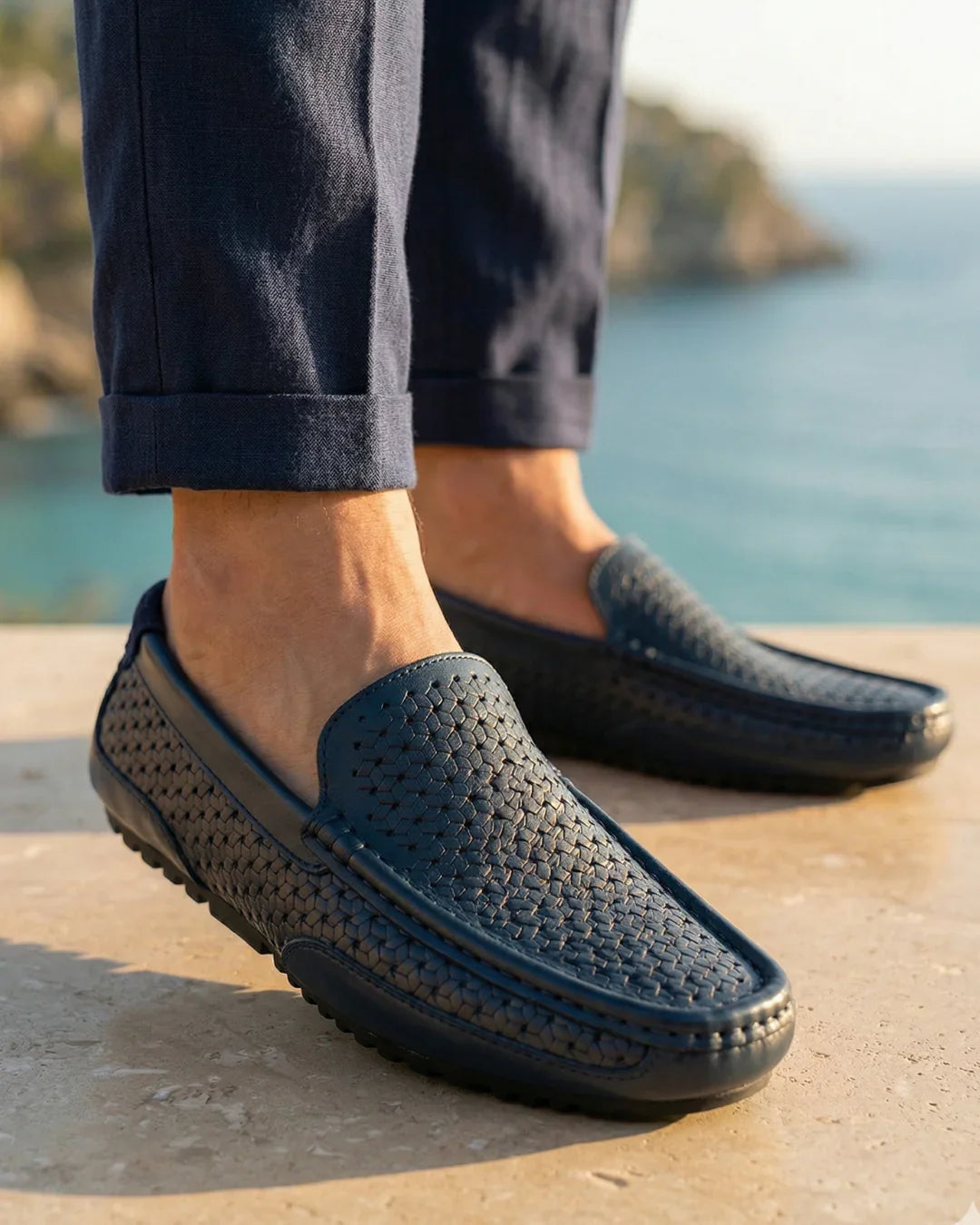 Mocasines de cuero tejidos a mano - Suela flexible y plantilla cómoda para hombre, casuales, de diario y de vestir | Sansoti