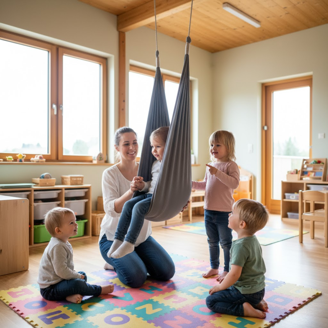 Sensorische Schaukel Hängematte Kinder Elastischer Stoff Blau Grau Rot Lila 100x280 150x280cm | Restfield