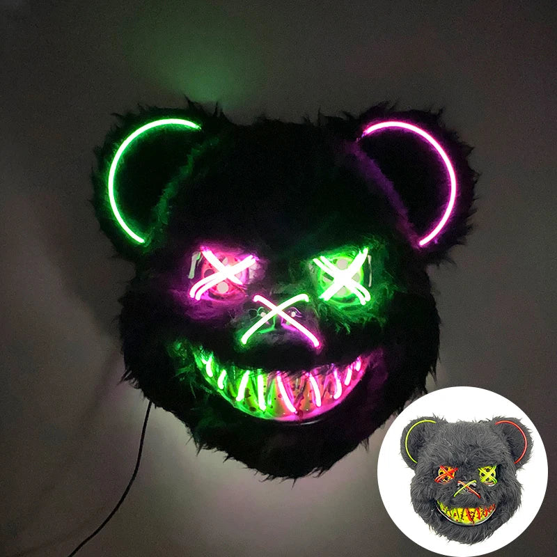 Oplichtend LED Neon Masker Beer Konijn Horror Halloween Griezelfeest Verkleedkostuum Spookhuis Party Decoratie | Sansoti