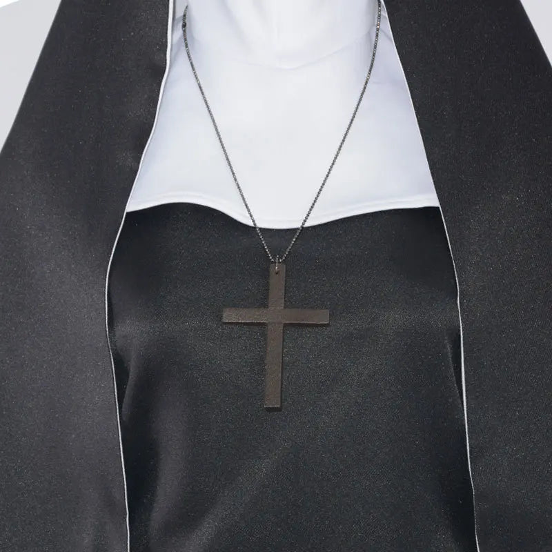 Black Nun Costume for Adults Halloween Dress-Up Outfit Theatrical Cosplay Clothing Carnival Party | Sansoti