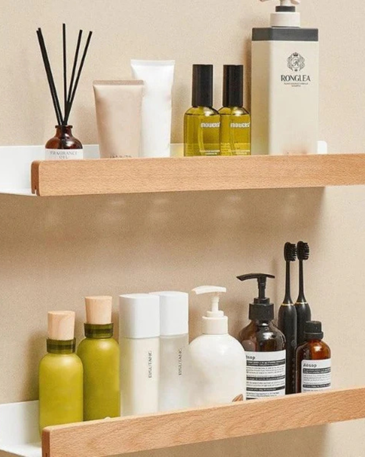 Wandplank Metaal met Houten Voorzijde 20cm 30cm 40cm Scandinavisch Design Badkamer Keuken Woonkamer Opbergen Organizer Matte Afwerking | Sansoti