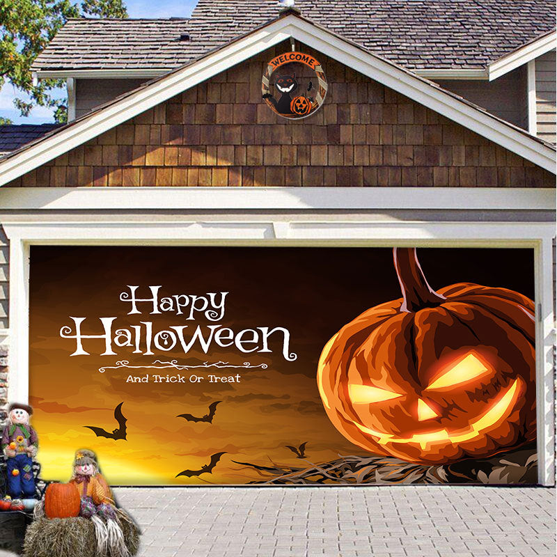 Halloween Garagedeur Decoratie Spookachtige Bedrukking Schaduwdoek Herbruikbaar Horror Sfeer Doek Waterdicht Buiten Feestversiering | Sansoti