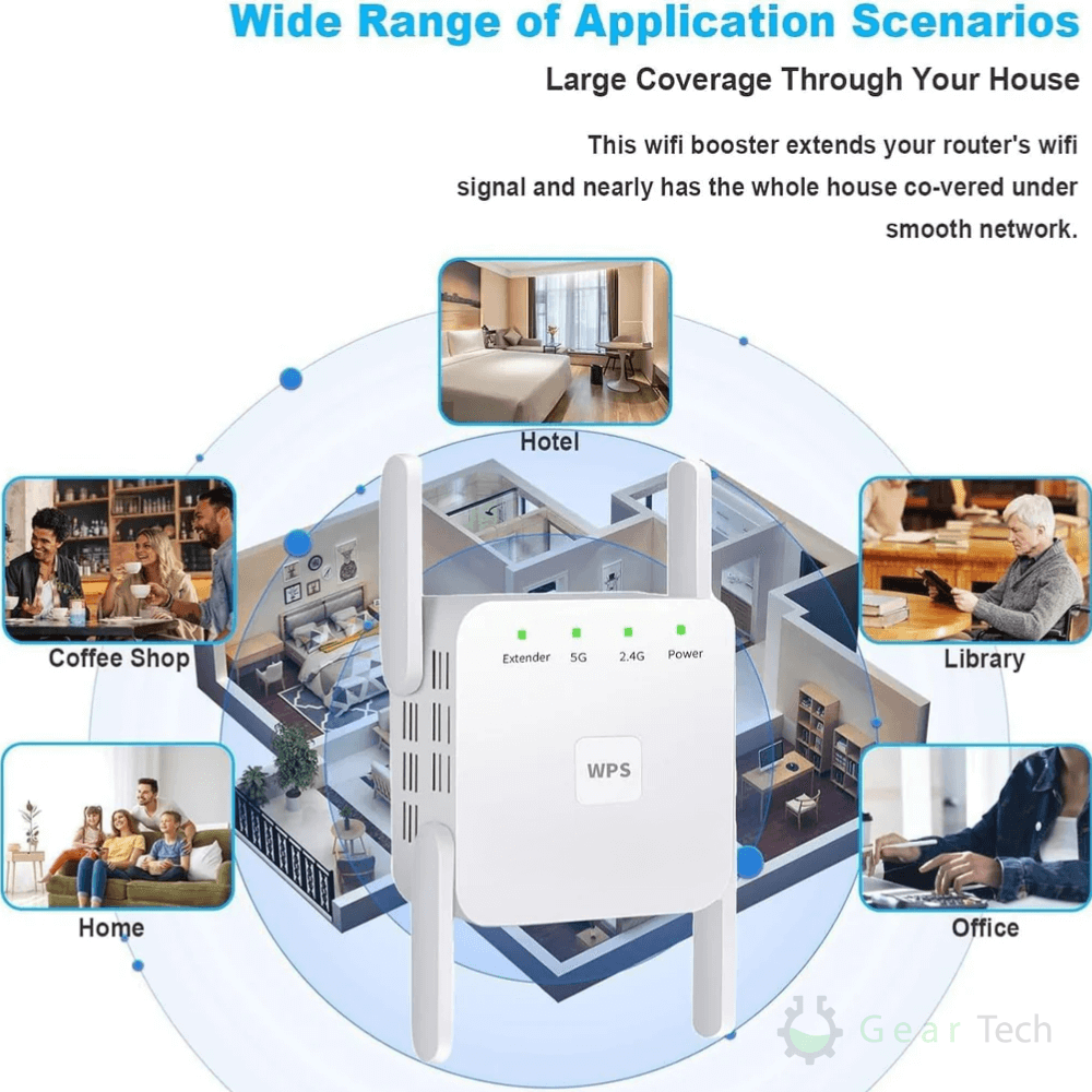 Draadloze Signaalversterker Dual-Band WiFi Bereikuitbreider voor Volledig Huisnetwerk 2.4 en 5 GHz Router | Sansoti