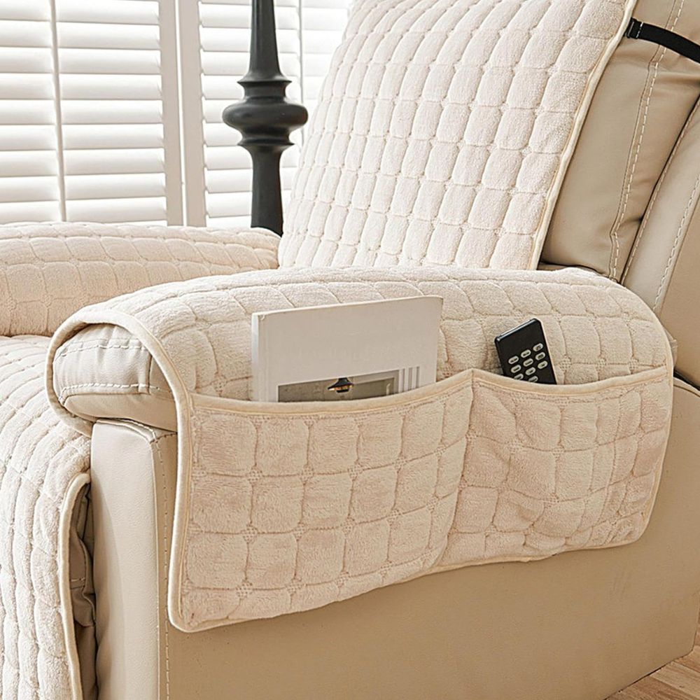 Gequilte Relaxfauteuil Hoes met Opbergzak – Microvezel Beschermhoes voor Recliner Stoel | Sansoti