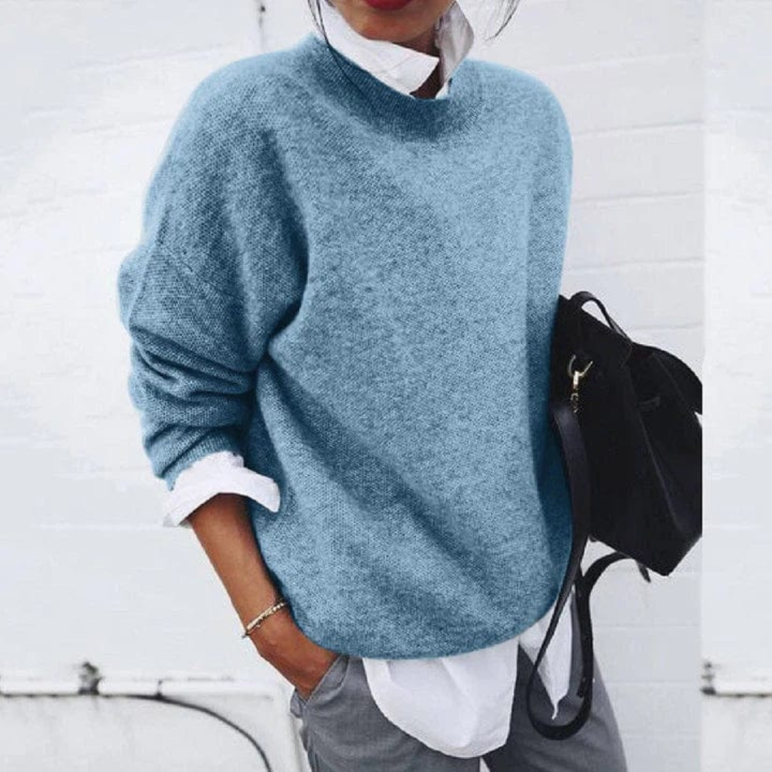 Gestrickter Damenpullover aus Polyester, lockere Passform, lange Ärmel, Rundhalsausschnitt, vielseitig, lässig, elegant, bequem | Sansoti