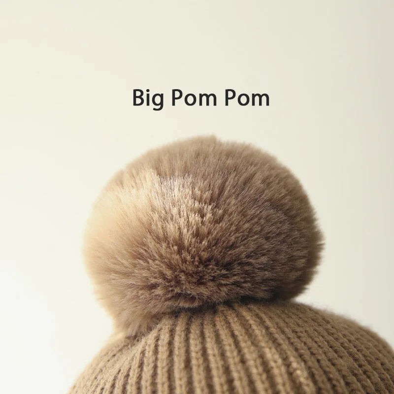 Bonnet tricoté pour enfants avec protège-oreilles et pompon, doublure douce en polaire, bonnet d'hiver chaud pour garçons et filles | Sansoti